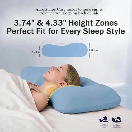 HighBeds Cervical Neck Pillow - Side Sleeper Pillow for Neck Pain Relief, Soft Ergonomic Memory Foam Pillows Ice Silk Zipperless Pillowcase, Eco-Friendly and Durable Material (Blue) - Image 6