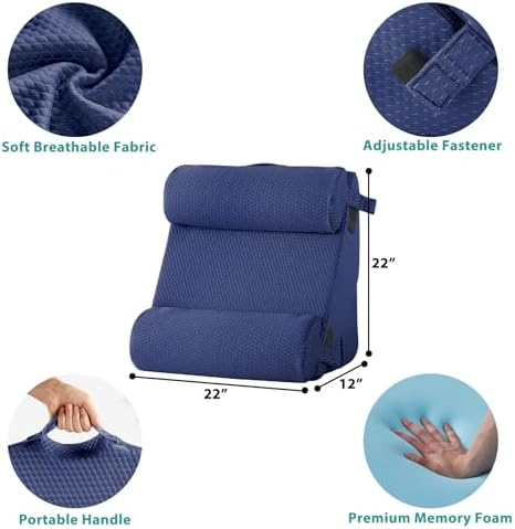 Bedluxe Adjustable 4pcs Bed Wedge Pillow Set, Memory Foam Wedges Pillow Post Surgery for Back, Neck, Leg Pain Relief, Pillows Wedge for Sleeping, Sitting up in Bed, Acid Reflux and GERD, Navy Blue - Image 2