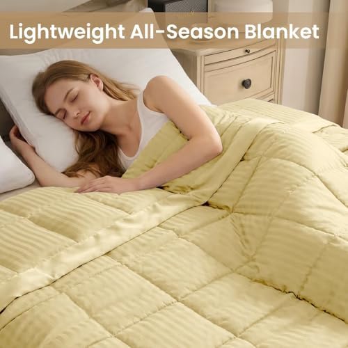 downluxe Queen Size Blanket with Satin Trim, Lightweight Down Alternative Blankets Queen Size for All Season, Machine Washable (Yellow, 90x90 Inch) - Image 5