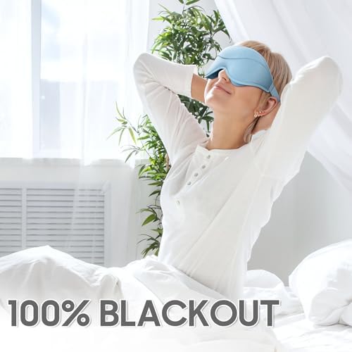 Sleep Mask - Total Blackout 3D Sleeping Mask, Super Lightweight & Silky Soft Eye Mask for Sleeping, Fully Adjustable Fit for Home, Traveling, Meditation, Yoga, Light Blue, Mothers Day Gifts - Image 2