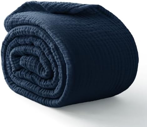 100% Cotton Muslin Blanket 50" x 60", Breathable and Lightweight Cotton Throw Blankets for Couch, Soft Cooling Summer Gauze Blanket for Adults All Season, Navy Blue by Kozyhvn
