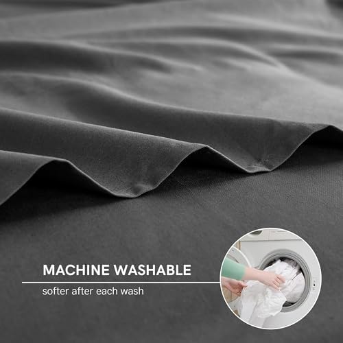 YnM Cotton 3-Side Zipper Duvet Cover for Weighted Blankets | Easy on, Easy Off Dark Grey, 80"x87" - Image 5
