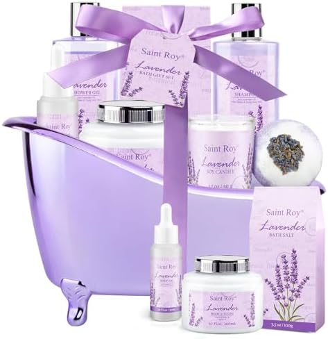 Spa Gift Basket Gifts for Women, Lavender Bath and Body Gift Basket Spa Kit by SaintRoy