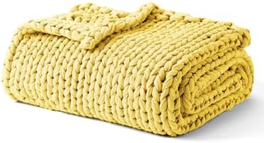 YnM Cooling Weighted Blanket, 100% Cotton Handmade Chunky Knitted Blanket, Weighted Lap, Breathable Heavy Blankets, Machine Washable Throw for Sleep or Home Decor (Yellow Lemon, 50x60 Inch, 10lbs) by YNM