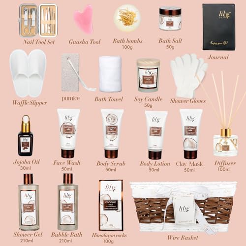 28Pcs Coconut Vanilla Spa Gift Basket - Skin Care Gifts Set for Women & Men - Image 3