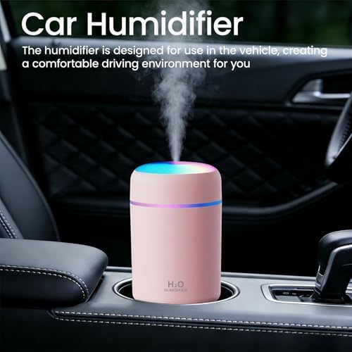 Portable Colorful Cool Mini Humidifier,Aroma Essential USB Personal Desktop Humidifier, for Bedroom, Office & Car(300ml, White) (pink) - Image 7