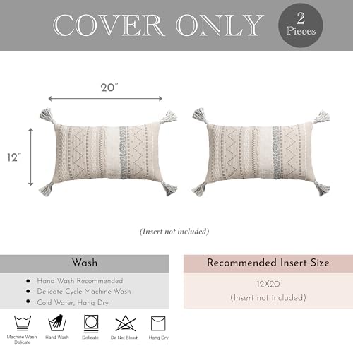 BlissBlush Decorative Lumbar Throw Pillow Covers 12x20 Combo Set of 2 Gray Rectangular Boho Accent Pillowcase Neutral Grey Farmhouse Cushion for Couch Sofa Bedroom Living Home Décor Cover ONLY - Image 5