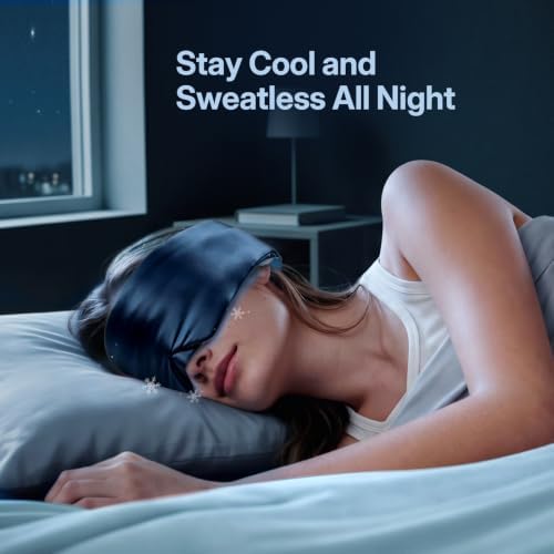 LitBear Sleep Mask for Women Men, Reversible Silk and Cooling Fabric, Blue - Image 3