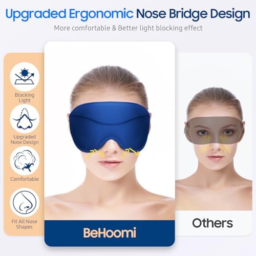 BeHoomi Sleep Mask, Premium Eye Mask for Sleeping, Total Blackout, Superior Soft Comfort, Upgraded 3D Ergonomic Designed Sleeping Mask for Home, Office, Travel, Meditation, Royal Blue - Image 2
