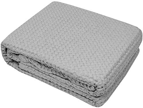 Sweet Home Collection 100% Fine Cotton Blanket Luxurious Weave Stylish Design Soft and Comfortable All Season Warmth, King, Waffle Weave Silver - Image 2
