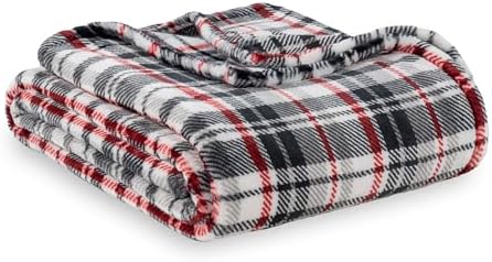 Berkshire Blanket-Classic Heavyweight Warm Soft Printed VelvetLoft® Plush Blanket, King Size Soft Fuzzy Blanket for Couch Sofa Bed, Plaid Black Red, 90in x 108in by BerkshireHomeCompany