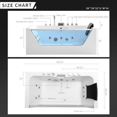 Empava 60" Acrylic Alcove Whirlpool Bathtub, Jetted Soaking Tub - Image 2