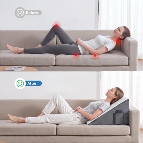 puredown® 12" Bed Wedge Pillow, Cooling Wedge Pillows for Headboard, Pillow Wedge for Nighttime Acid Reflux, Lumbar & Back Support, Leg Elevation Therapy, Snore Reduction Aid.White - Image 7