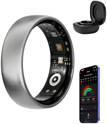 Smart Ring for Women Men, Health & Fitness Tracker Ring, Brushed Silver,#12 by AMOVAN