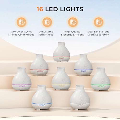 Aromatherapy Essential Oil Diffuser 550ml 12 Hours White Wood Grain Aroma Diffuser with Timer for Large Room, Home, Baby Bedroom, Waterless Auto Shut-Off, 7 Colors Lights Changing - Image 5
