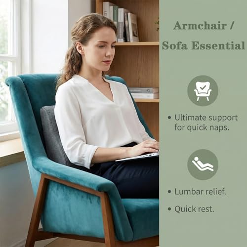 baibu Patented Dual-Layer Memory Foam Lumbar Pillow for Recliner, Dark Grey - Image 3