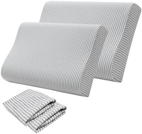 2 Pack Memory Foam Neck Pillow Cover, Soft Cotton Pillow Protector with Hidden Zippered Closure by Eucoz