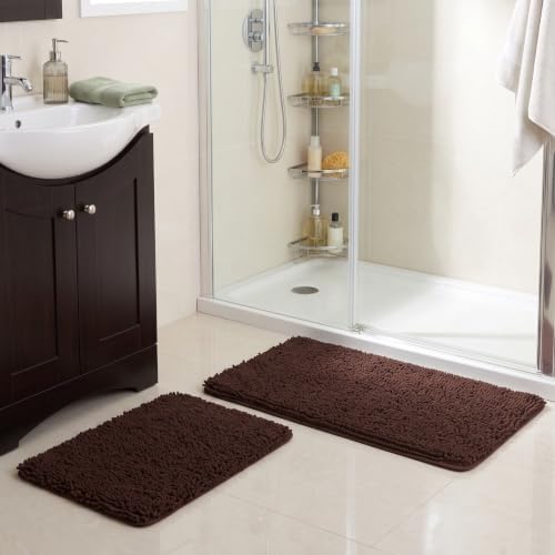 Home Bedford 2 Piece Memory Foam Shag Bath Mat Set - Absorbs Moisture, Dries Quickly, Non Slip Bathroom Rug, Water Absorbent Carpet, Machine Washable - Chocolate - Image 7