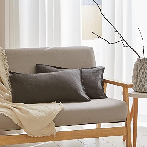 Simple&Opulence 100% Linen Lumbar Pillow Cover 12 x 20 Inches Set of 2 Rectangular Decorative Throw Cushion Cover for Couch Sofa Bed Living Room Office Soft Breathable Farmhouse - Dark Grey by SimpleOpulence