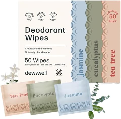 Dew Well Refreshing Deodorant Wipes, Refresh Body Deodorant Wipes, A Fresh Start When You’re On the Go, Aluminum, Paraben, and Sulfate Free, Variety Pack (Tea Tree, Eucalyptus, Jasmine) by DewWell