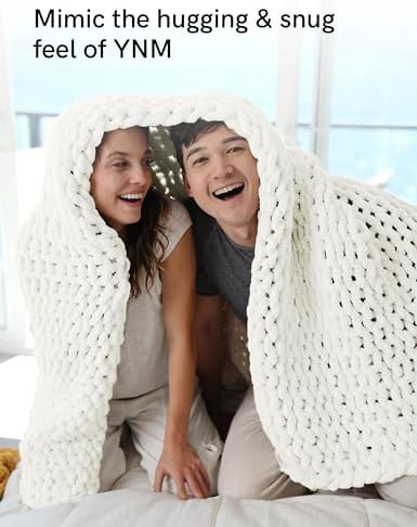 YnM Chunky Throw Blanket, Medium-Weight, Hand Knitted with Chenielle Yarn, Skin Friendly, Ventilated and Breathable, Machine Washable, Home Décor Piece for Couch, Sofa and Bed (White, 80x87 Inch) - Image 6
