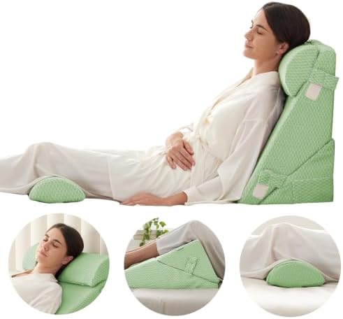 Bedluxe Adjustable 4pcs Bed Wedge Pillow Set, Memory Foam Wedges Pillow Post Surgery for Back, Neck, Leg Pain Relief, Pillows Wedge for Sleeping, Sitting up in Bed, Acid Reflux and GERD, Green - Image 6
