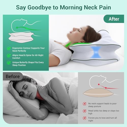 AZBESTPRO Memory Foam Cervical Pillow for Neck Support & Pain Relief, Butterfly Ergonomic Design – 24×15.75×5.7 Inches, Removable 100% Polyester Pillowcase, Suitable for Side & Back Sleepers (Green) - Image 3
