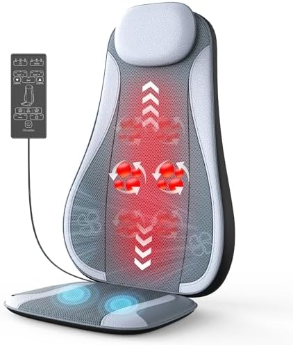 Shiatsu Back Massager with Heat & Cooling, Kneading Rolling Vibration Chair Massager for Deep Tissue Pain Relief, Massage Chair Pad for Home & Office by COMRELAX