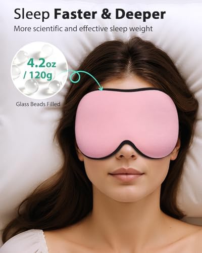MABAO Weighted Sleep Mask, 100% Blackout Blindfold for Sleeping, Pink - Image 3