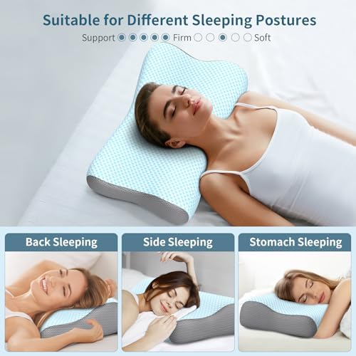 Cervical Neck Pillow for Pain Relief, Contour Memory Foam Pillows for Sleeping, Ergonomic Pillow Orthopedic Cooling Pillow Bed Pillow Neck Support for Side Back Stomach Sleepers(Light Blue) - Image 6
