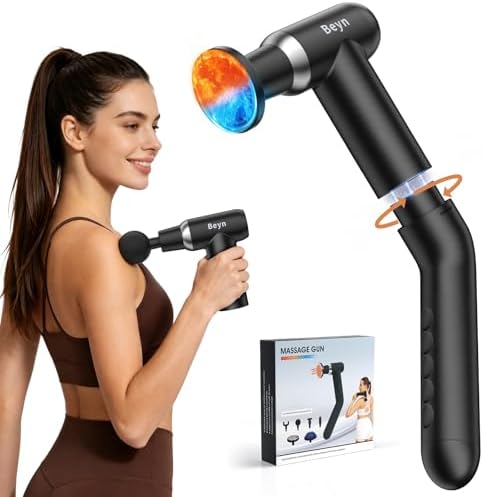 Beyn Hot and Cold Massager Gun with Detachable Extended Handle, 6 Massage Heads & LCD Display - Deep Tissue Massager for Neck Back Body Muscle Pain Relief by DiscoverBeynBlendingTrendy