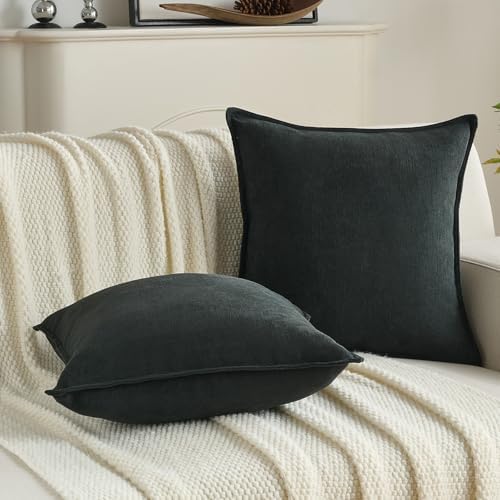 FUTEI Pack of 2 Chenille Throw Pillow Covers 20x20 Inch, Black - Image 5