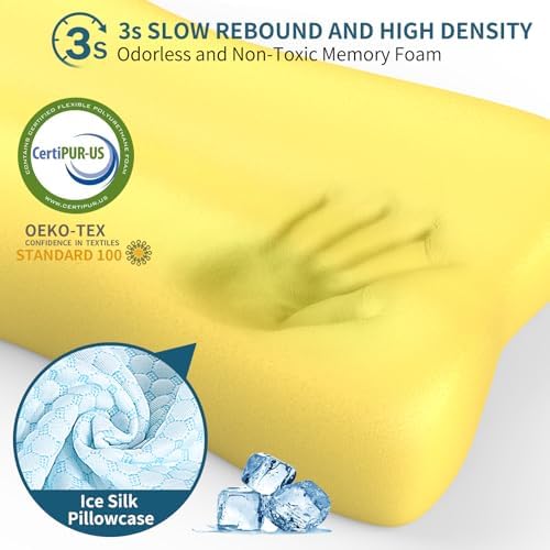 Cervical Neck Pillow for Pain Relief, Contour Memory Foam Pillows for Sleeping, Ergonomic Pillow Orthopedic Cooling Pillow Bed Pillow Neck Support for Side Back Stomach Sleepers(Light Blue) - Image 4