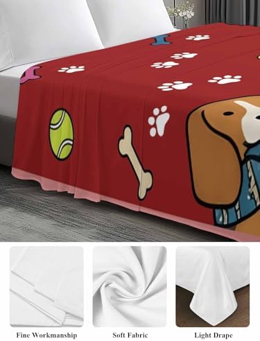 California King Flat Sheet Scarf Dog Flat Sheets Only Soft Breathable Microfiber Bedding Top Sheets Hotel Quality Puppy Animal Paw Print Tennis Ball Red Cal King Bed Sheet for Bedroom Dorm Decor - Image 5