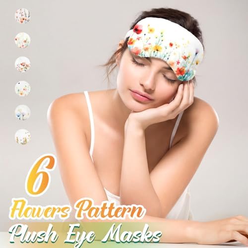 Cuffbow 6 Pack Fuzzy Sleep Masks Plush Eye Mask,Flowers,Colorful - Image 4