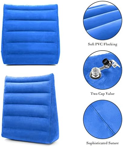 USHMA Inflatable Wedge Pillow, Portable Travel Wedge Pillow, Fast Inflation & Deflation Inflatable Wedge Pillows for Travel, Blow Up Sleeping Back Knee Bed (Blue) - Image 2
