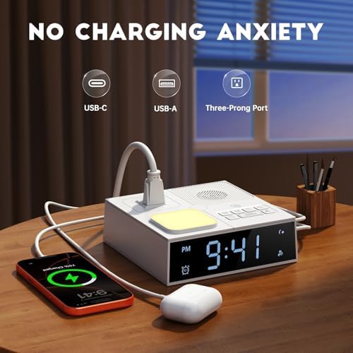 White Noise Sound Machine with Dual Alarm Clock - Soft Night Light 41 Non Looping Sounds USB Port Charger 3 Timers Memory Function 31 Adjustable Volume Sleep Sound Machine for Adult & Home Bedroom - Image 4