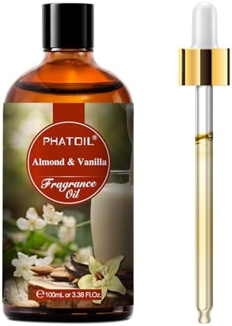 PHATOIL 3.38FL.OZ Almond Vanilla Fragrance Oils for Aromatherapy, Essential Oils for Diffusers for Home, Perfect for Diffuser, Yoga, Skin Care, DIY Candle and Soap Making - 100ml by PHATOIL