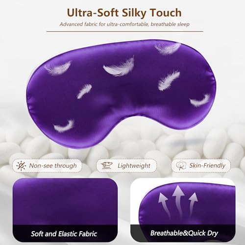 Sleep Mask Silk Eye Mask for Men Sleeping Mask, Adjustable Elastic Strap for Night Shading Sleep Mask, Soft and Comfortable for Both Men and Women (Purple) - Image 4