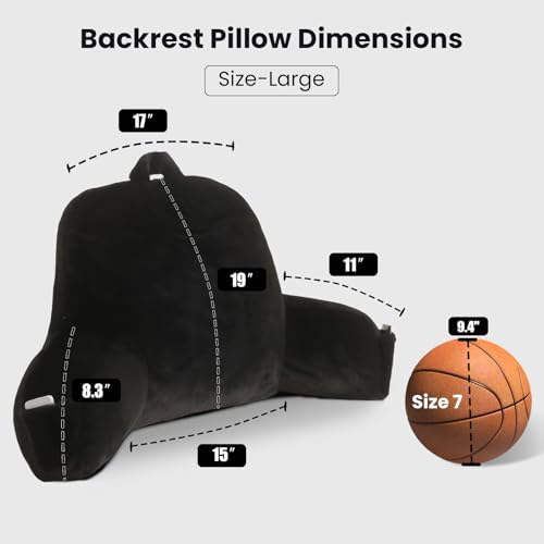 Large Plush Backrest Pillow for Sitting in Bed,Faux Fur,Black - Image 3