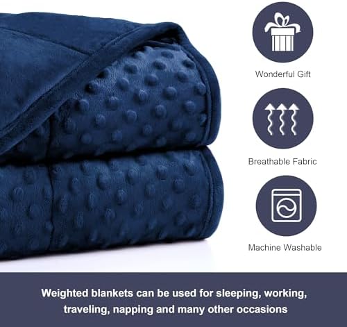 Alomidds Weighted Blanket (60"x80",20lbs Queen Size - Navy), Weighted Blankets for Adults, Cooling Breathable Soft and Comfort Minky, Heavy Blanket Microfiber Material with Glass Beads - Image 5