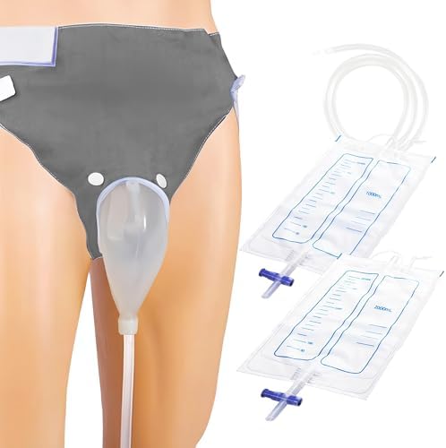 Urine Collection Bag Reusable Wearable Silicone Urine Drainage Device with 2 Bag Systems (Elderly Men, Grey) by PIBEIBUK