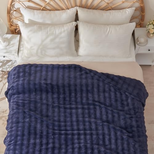 NEWCOSPLAY 3D Bubble Flannel Throw Blanket for Couch Dark Navy, 90"×110" - Image 2
