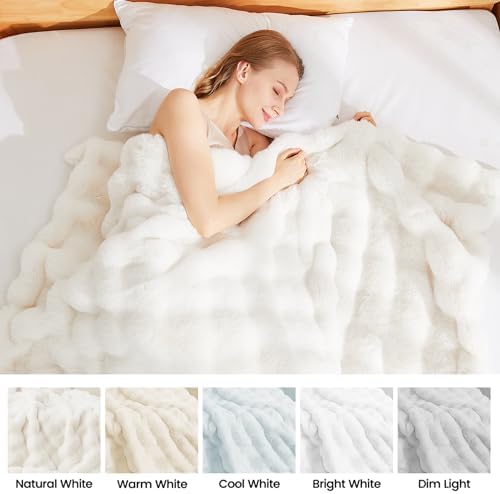 Latepis Luxury Queen Faux Fur Throw Blanket Fuzzy for Bed Soft Thick Blanket for Sofa Cute Plush Fuzzy Warm Blankets for All Seasons Ideal Gifts Furry Blankets Beige 90x90 Inch, 860gsm - Image 6