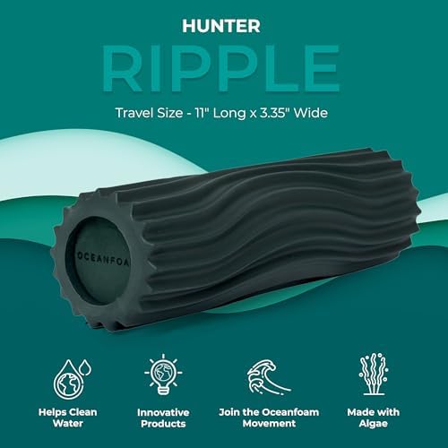 Oceanfoam Ripple Travel Foam Roller (11" x 3.35") Firm Mini Foam Roller for Physical Therapy, Deep Tissue Massage, Back Pain - High Density, Ergonomic Wave Textured - Yoga, Pilates, Exercise (Hunter) - Image 5