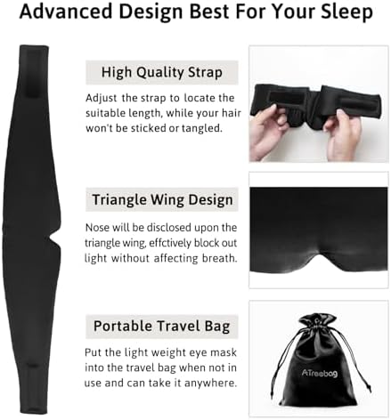Silk Sleep Mask for Women Men, Mulberry Silk Eye Sleeping Mask & Blindfold with Adjustable Strap, Blackout Eye Cover for Sleep Travel Yoga Nap, Large Size, Black - Image 6