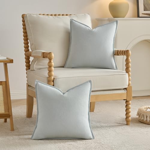 FUTEI Pack of 2 Chenille Throw Pillow Covers 26x26 Inch, Light Blue - Image 4