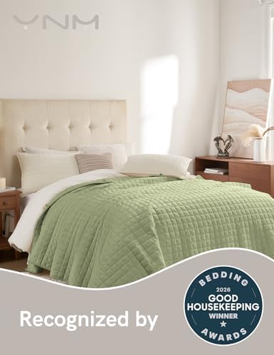 YnM Velvet Weighted Blanket, Ultra-Soft Heavy Bed Blankets, Heavy Weight Big Comforter, Oversized Bedspread & Home Decor Piece for All Season (Green, 90"x90" 25lbs, Full/Queen) - Image 5