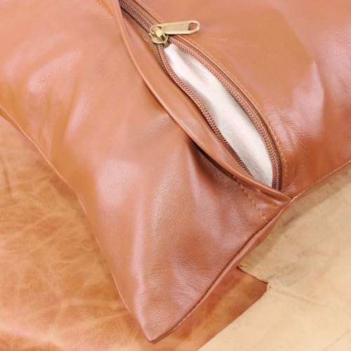 LL LEATHER LOVERS 100% Lambskin Leather Pillow Cover - Sofa Cushion Case - Decorative Throw Covers for Living Room & Bedroom, Camel Antique Plane Pack of 2-16X24 Inch - Image 7