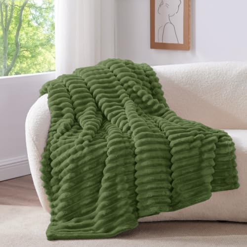 BEDELITE Ribbed Twin Blanket for Couch & Bed, Moss, 60"x80" by BEDELITE
